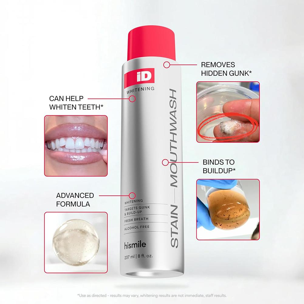 Teeth Whitening Mouthwash - Hismile iD Alkoholfreies Mundwasser, Tiefenreinigung, Fleckenentfernung,